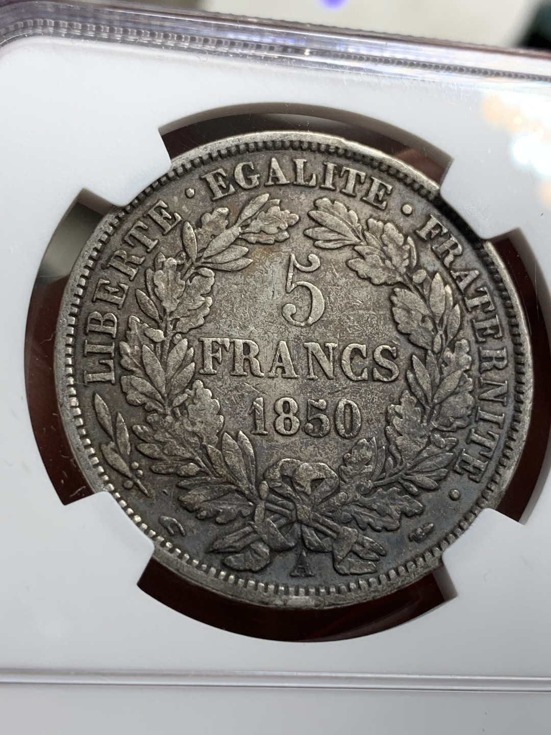 《竞宝斋》第77场-本周日，周一，周四3场拍卖（全场不限金额包邮） NGC-XF45 法国 1850-A年 谷物女神5法郎 大银币 原味好品