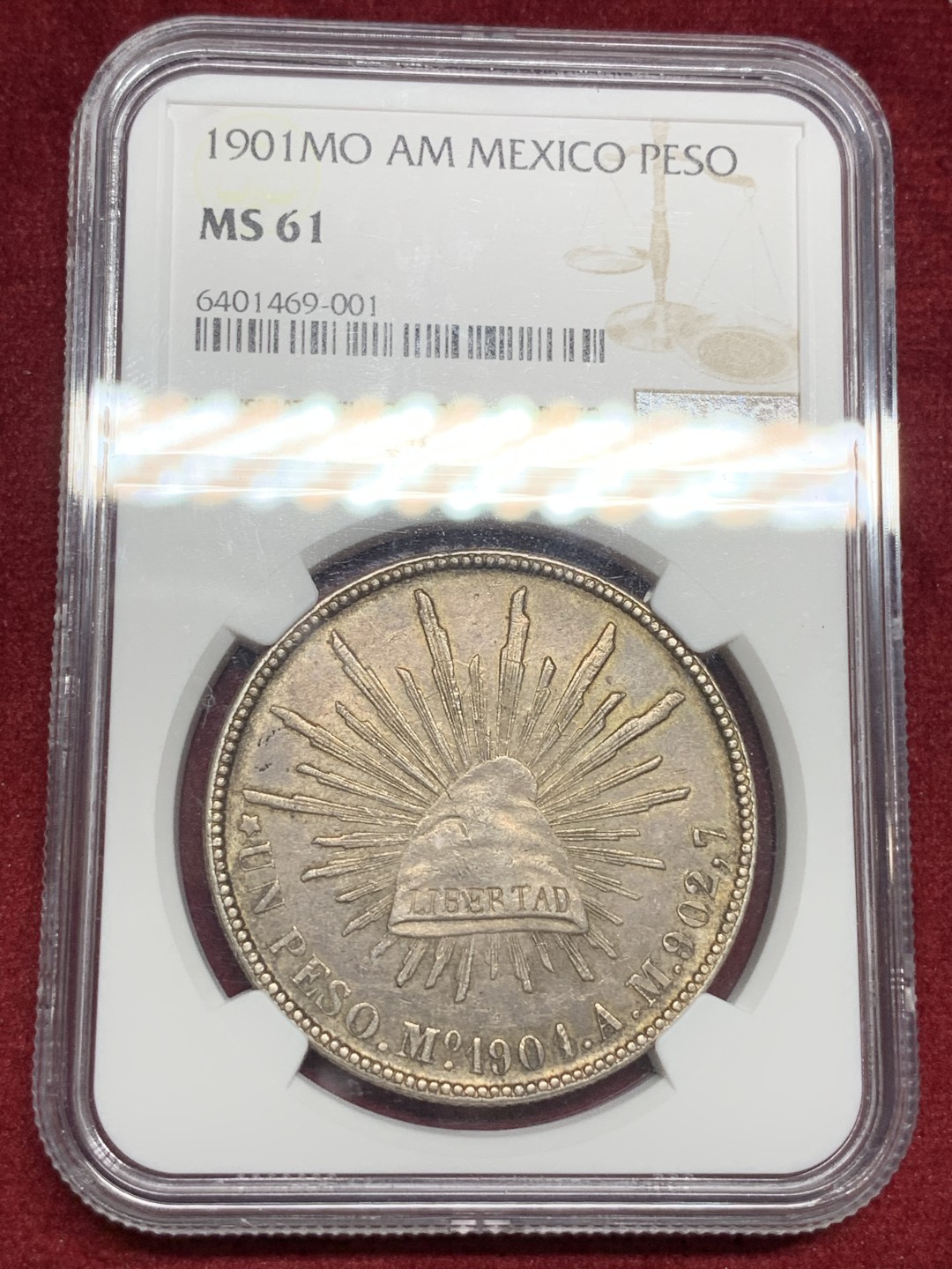 《竞宝斋》第77场-本周日，周一，周四3场拍卖（全场不限金额包邮） NGC MS-61 1901年墨西哥鹰洋 /深彩老包浆，底板和细节都非常好