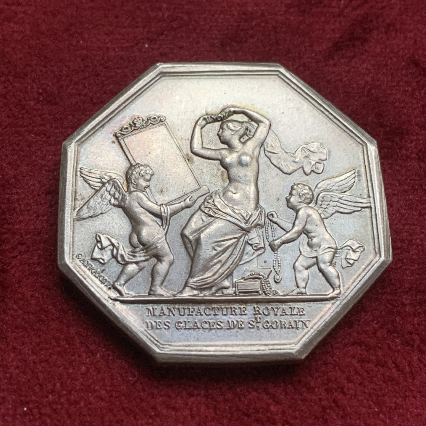 《竞宝斋》第77场-本周日，周一，周四3场拍卖（全场不限金额包邮） 1830年 法国魔镜八角银质代币，丰饶角 边铭银标 18.12克 大重量 状态极佳