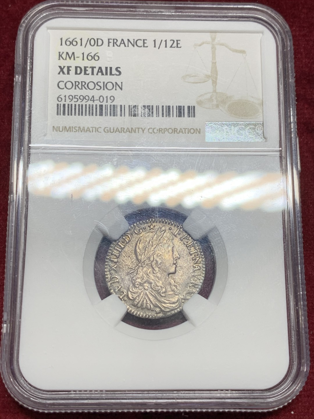 《竞宝斋》第77场-本周日，周一，周四3场拍卖（全场不限金额包邮） NGC-XFD 法国 1661/0年 路易十四1/12骑字银币 稀少品 太少了。原光包浆