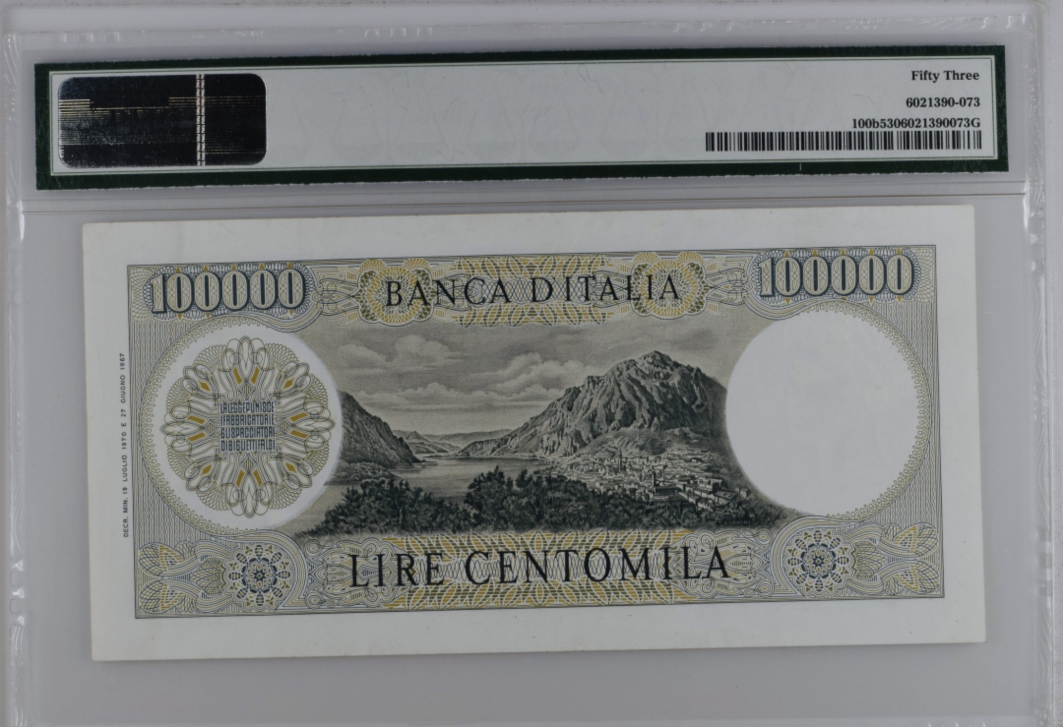 收藏联盟Quantum Auction 第179期拍卖 意大利1970年100000里拉 PMG53 曼佐尼 西欧三大人像雕刻代表作之一