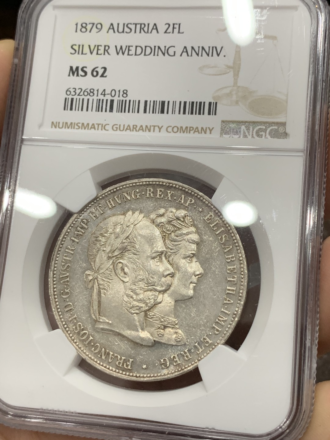《竞宝斋》第77场-本周日，周一，周四3场拍卖（全场不限金额包邮） NGC MS62 原光奥地利1879年茜茜公主结婚纪念双弗洛林银币