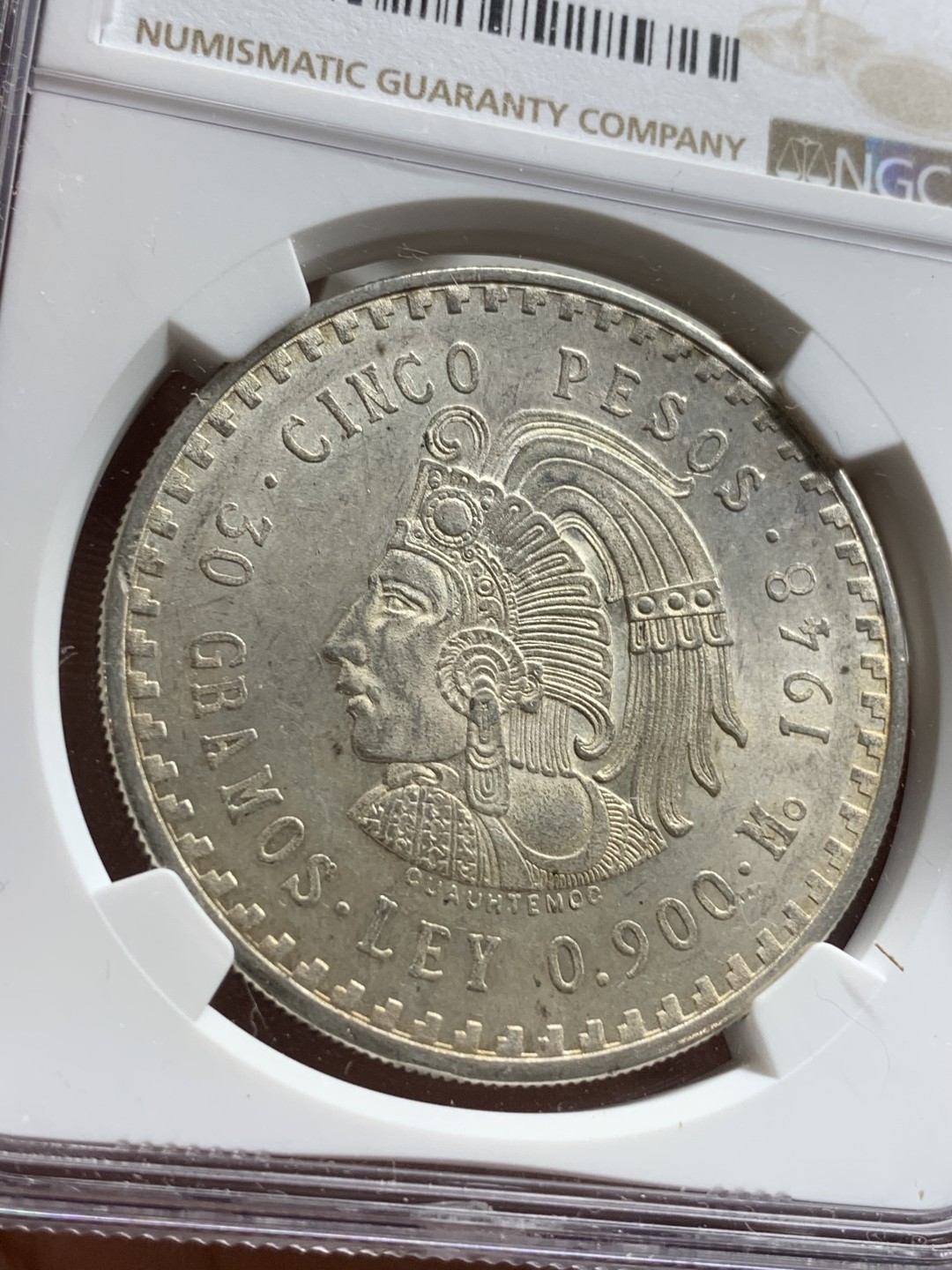 《竞宝斋》第77场-本周日，周一，周四3场拍卖（全场不限金额包邮） NGC-MS62 墨西哥 1948年 印第安人 5比索大银币 原光好品