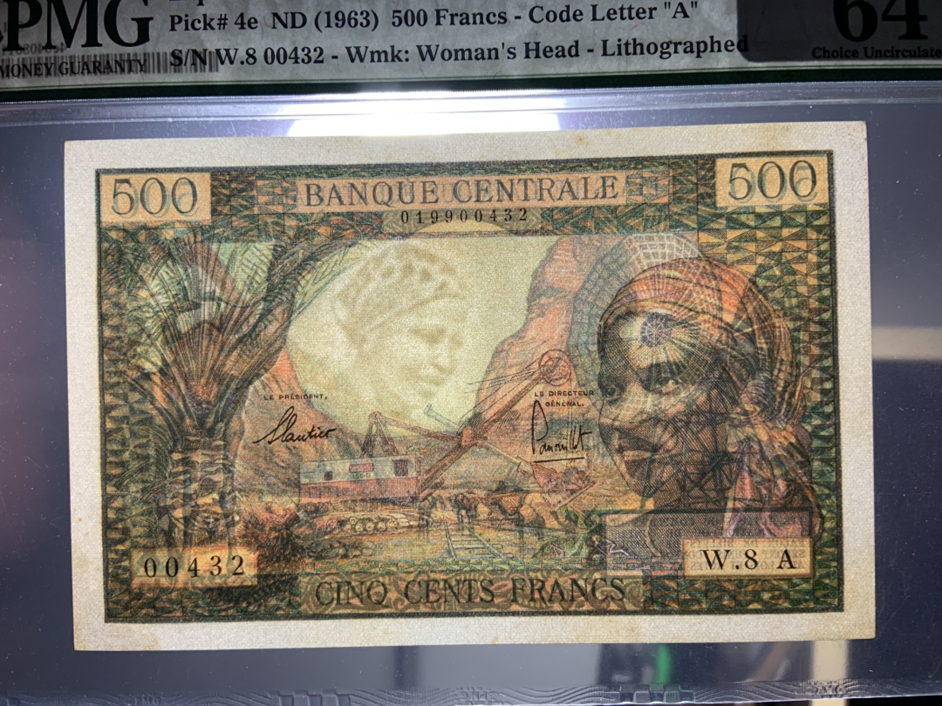 收藏联盟Quantum Auction 第179期拍卖 赤道非洲1963年500法郎  PMG64 乍得版