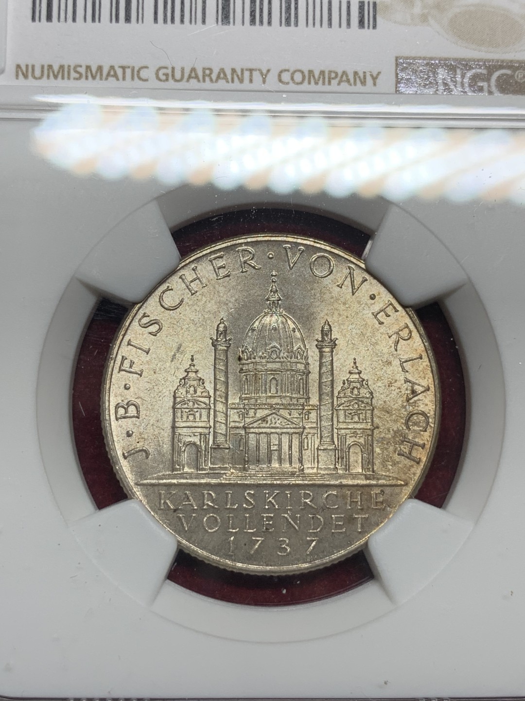 《竞宝斋》第77场-本周日，周一，周四3场拍卖（全场不限金额包邮） NGC-MS64 奥地利 1937年 卡尔大教堂 2先令 银币 高分少见