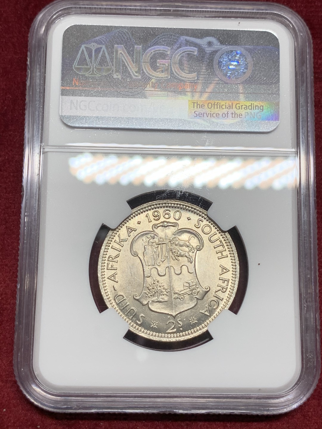 《竞宝斋》第77场-本周日，周一，周四3场拍卖（全场不限金额包邮） NGC MS63 英属南非1960年2先令银币