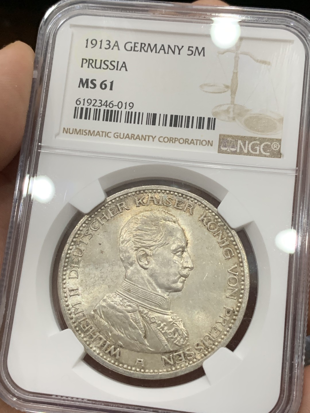《竞宝斋》第77场-本周日，周一，周四3场拍卖（全场不限金额包邮） NGC MS61 德国 1913年 普鲁士 军装版 5马克 大银币