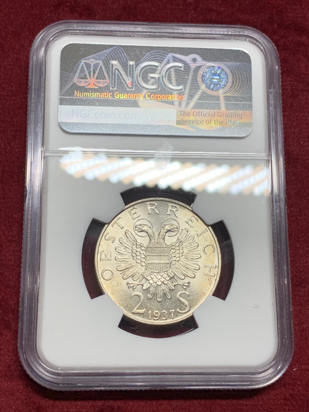 《竞宝斋》第77场-本周日，周一，周四3场拍卖（全场不限金额包邮） NGC-MS64 奥地利 1937年 卡尔大教堂 2先令 银币 高分少见