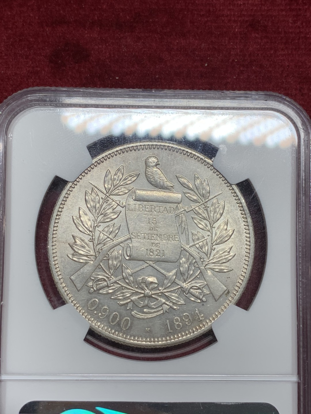 《竞宝斋》第77场-本周日，周一，周四3场拍卖（全场不限金额包邮） NGC MS63危地马拉1894坐人1比索 NGC第三名 南美洲的币暴涨 BU品相，原光车轮光