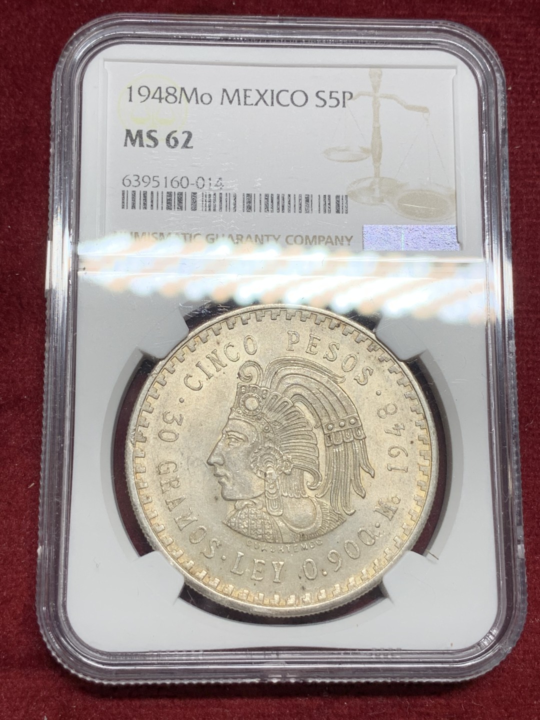 《竞宝斋》第77场-本周日，周一，周四3场拍卖（全场不限金额包邮） NGC-MS62 墨西哥 1948年 印第安人 5比索大银币 原光好品