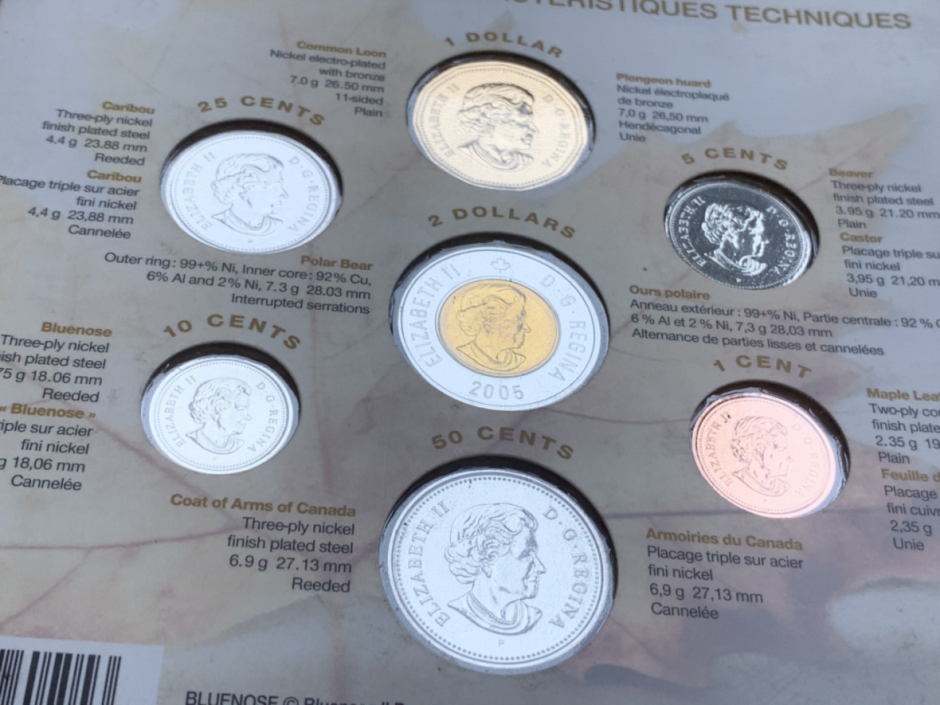 《竞宝斋》第77场-本周日，周一，周四3场拍卖（全场不限金额包邮） 2套 卡装 加拿大 2005年 七枚装套币 最大面值2元 完美状态