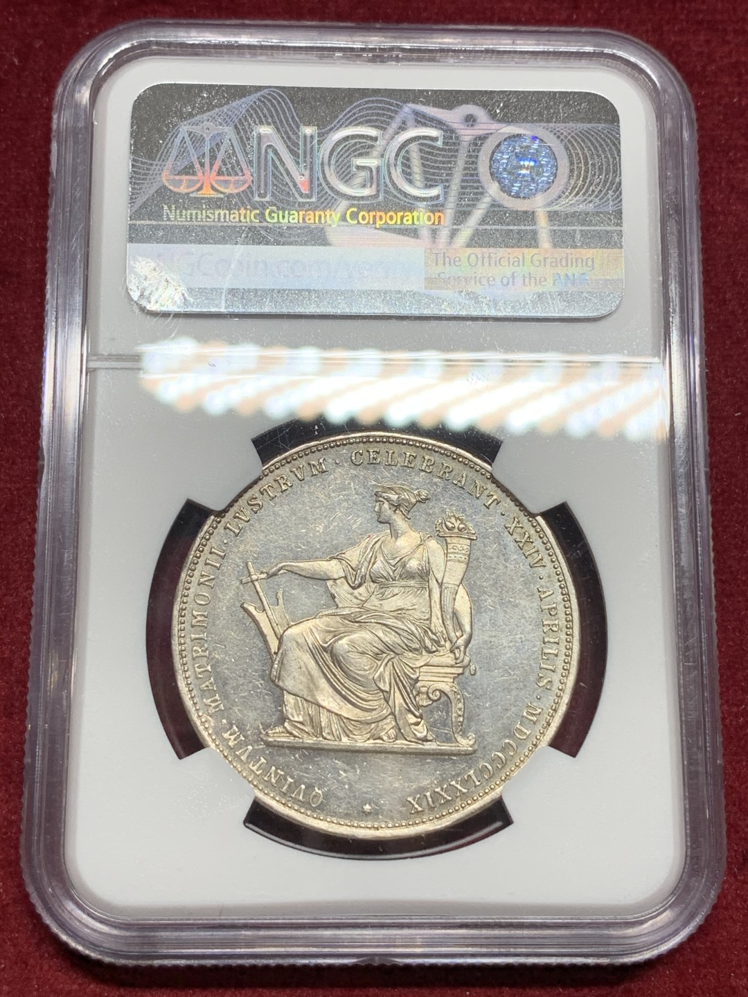 《竞宝斋》第77场-本周日，周一，周四3场拍卖（全场不限金额包邮） NGC MS62 原光奥地利1879年茜茜公主结婚纪念双弗洛林银币