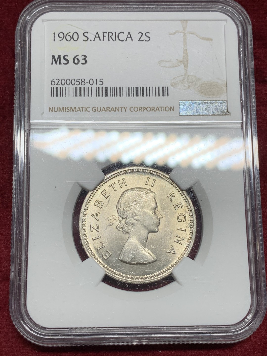 《竞宝斋》第77场-本周日，周一，周四3场拍卖（全场不限金额包邮） NGC MS63 英属南非1960年2先令银币