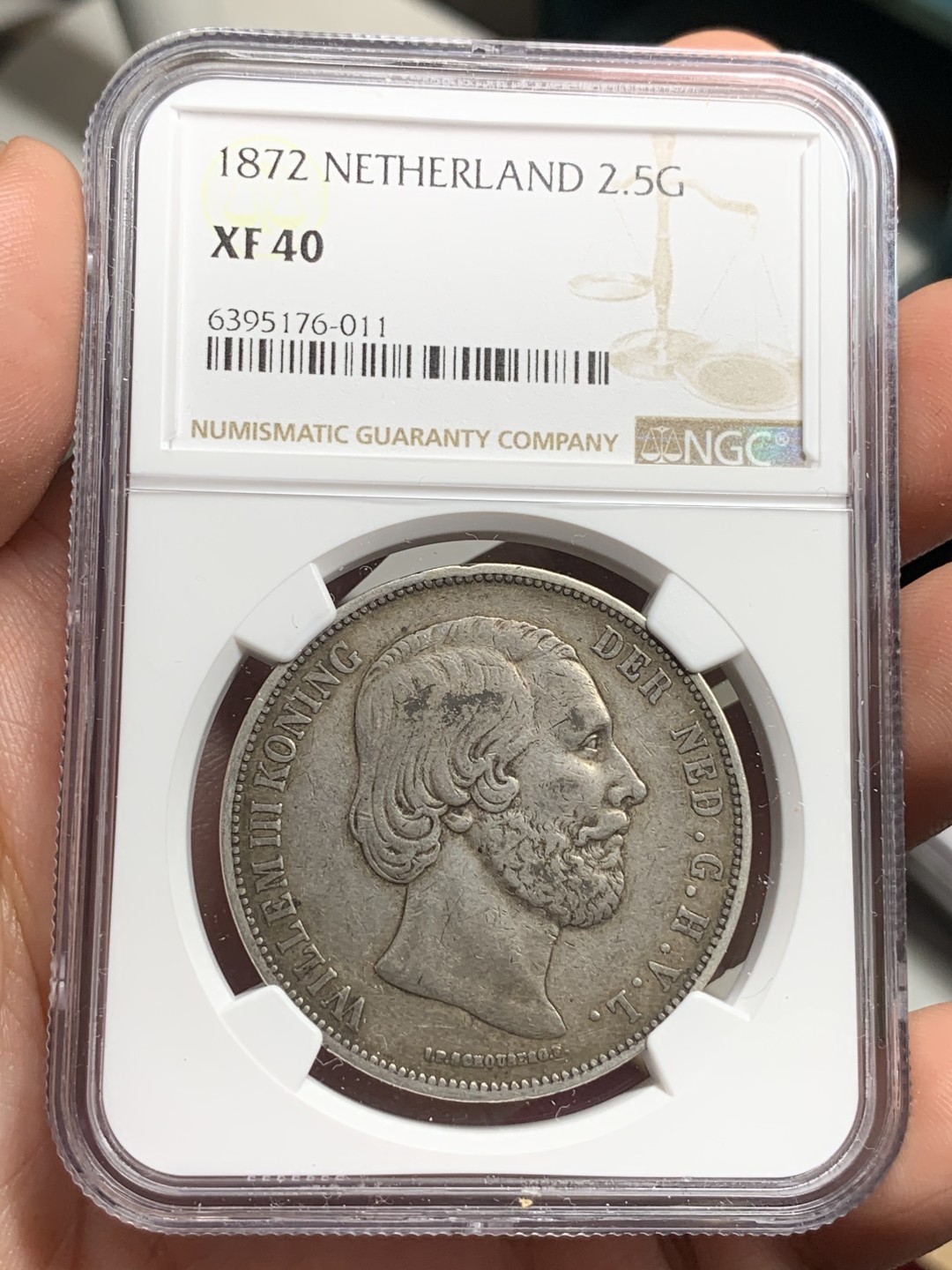 《竞宝斋》第77场-本周日，周一，周四3场拍卖（全场不限金额包邮） NGC-XF40 荷兰1872年 威廉三世 2.5盾大银币 原味老包浆 出分不易