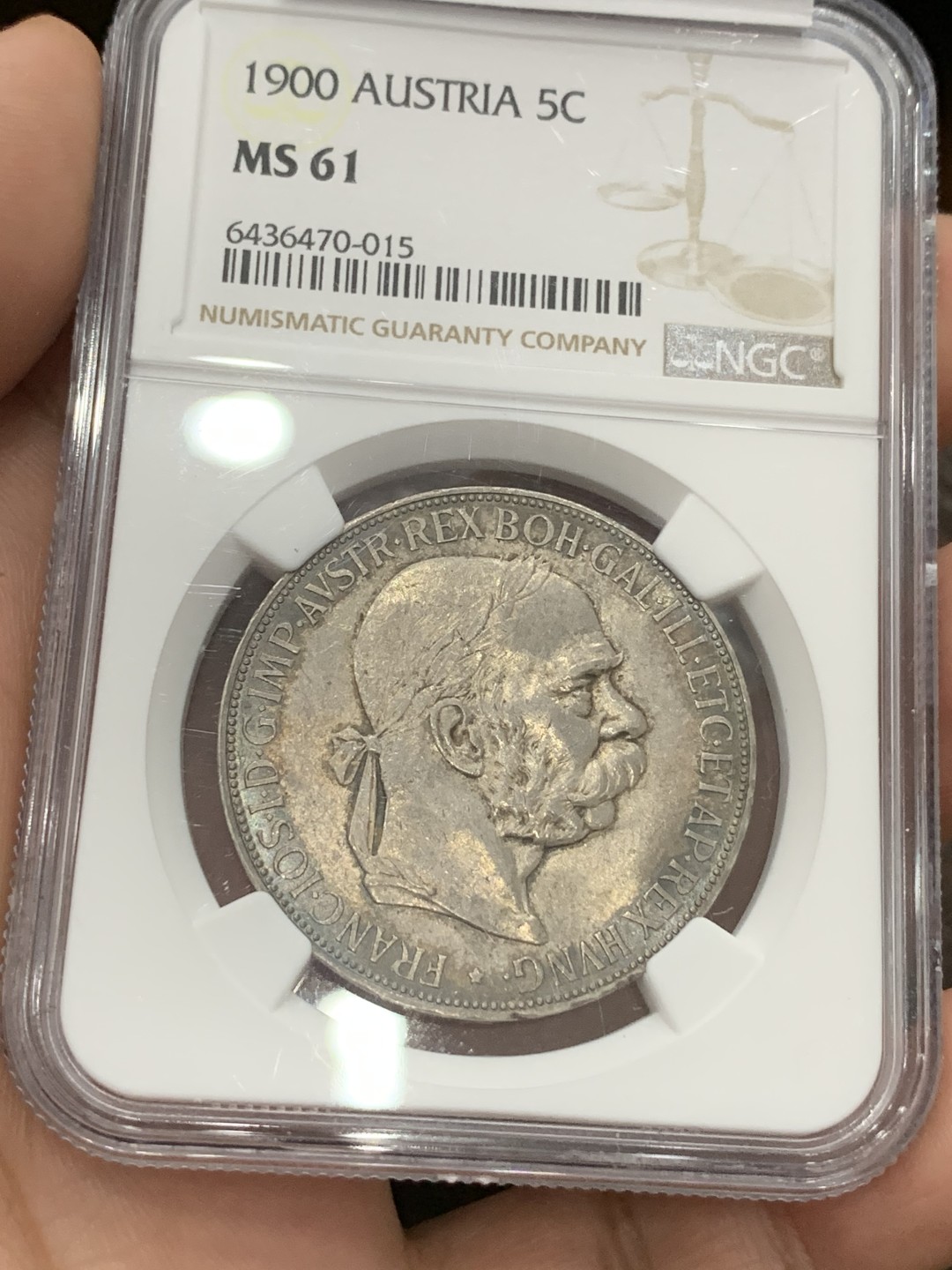 《竞宝斋》第77场-本周日，周一，周四3场拍卖（全场不限金额包邮） NGC-MS61 奥匈帝国 奥地利 1900年 5克朗 银币 