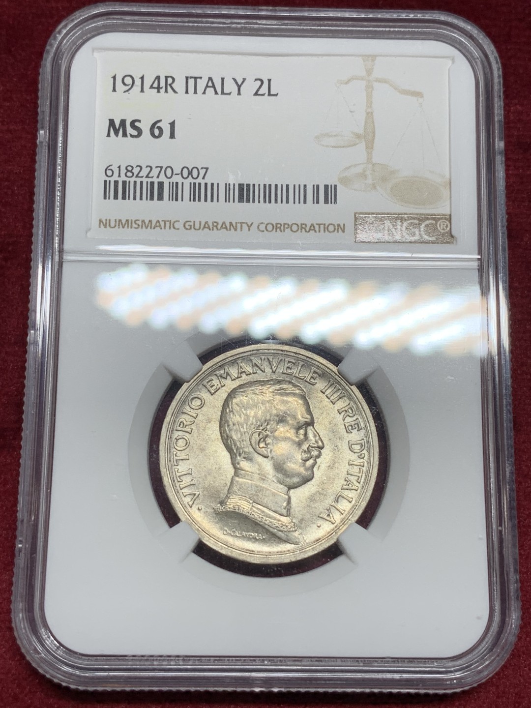 《竞宝斋》第77场-本周日，周一，周四3场拍卖（全场不限金额包邮） NGC MS61 意大利 1914年 马车 2里拉银币 马匹清晰无磨损 状态很不错