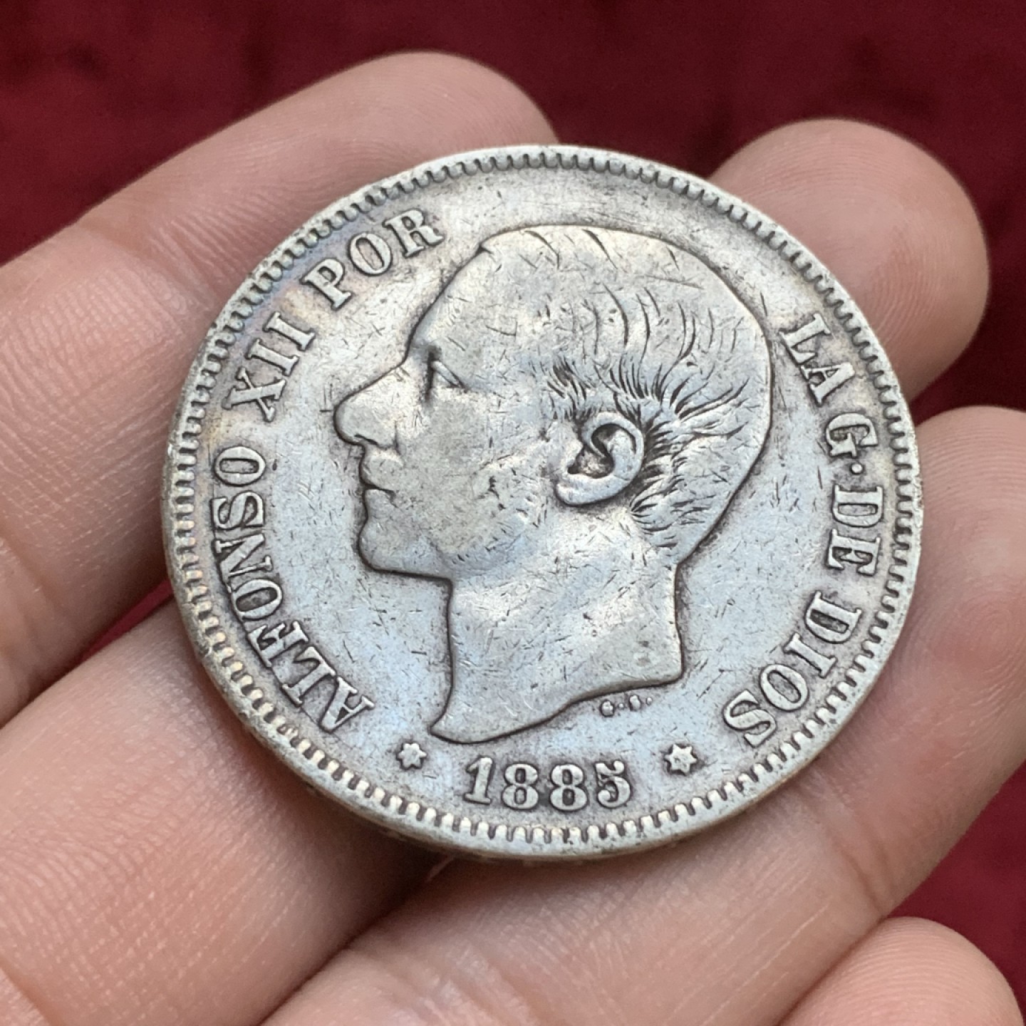 《竞宝斋》第77场-本周日，周一，周四3场拍卖（全场不限金额包邮） 西班牙 1885年 阿方索十二世 老年版 5比塞塔 大银币 原味好品