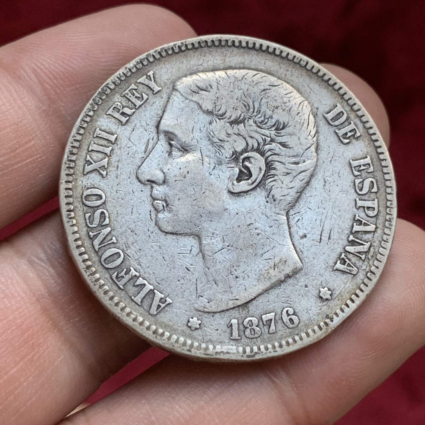 《竞宝斋》第77场-本周日，周一，周四3场拍卖（全场不限金额包邮） 西班牙阿方索十二世5比塞塔银币，1876年。