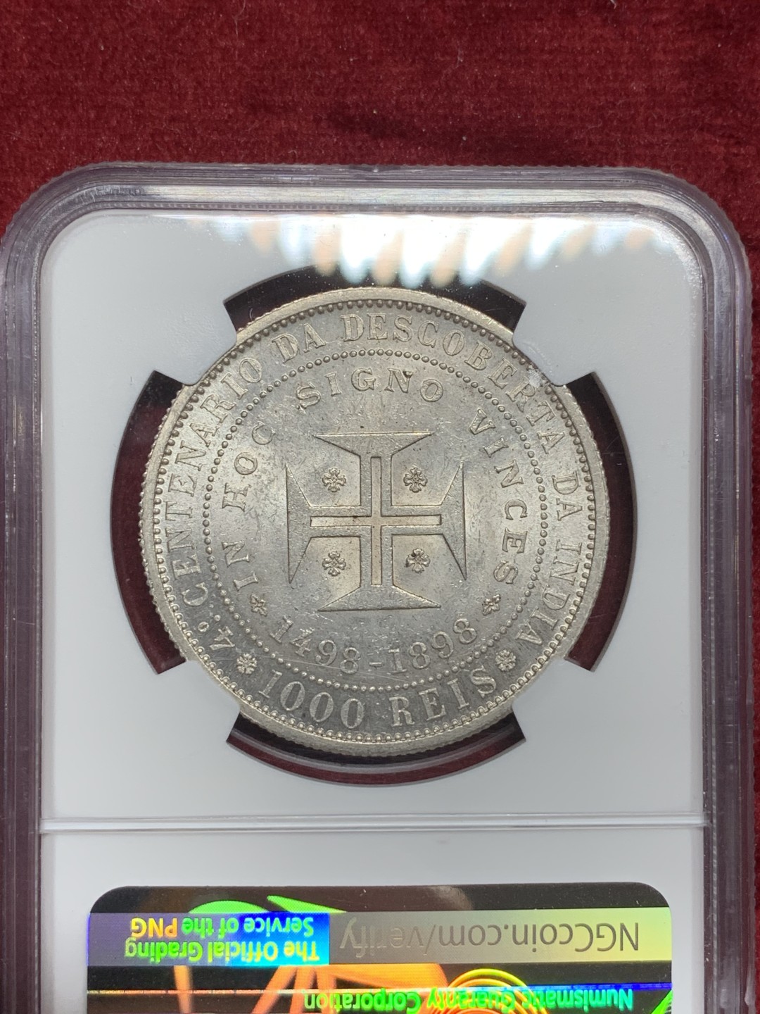 《竞宝斋》第77场-本周日，周一，周四3场拍卖（全场不限金额包邮） NGC-MS63 葡萄牙 1898年 发现印度 1000R大银币 顶级爆光品 非常漂亮