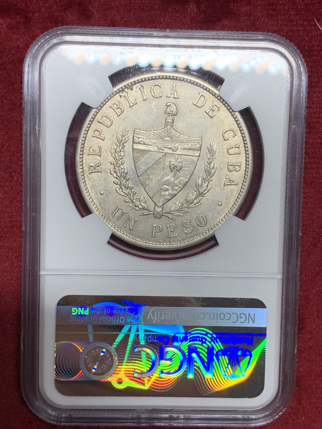 《竞宝斋》第77场-本周日，周一，周四3场拍卖（全场不限金额包邮） NGC-MS61 古巴 1932年 大五星一比索 银币 原光好品 暴涨品种