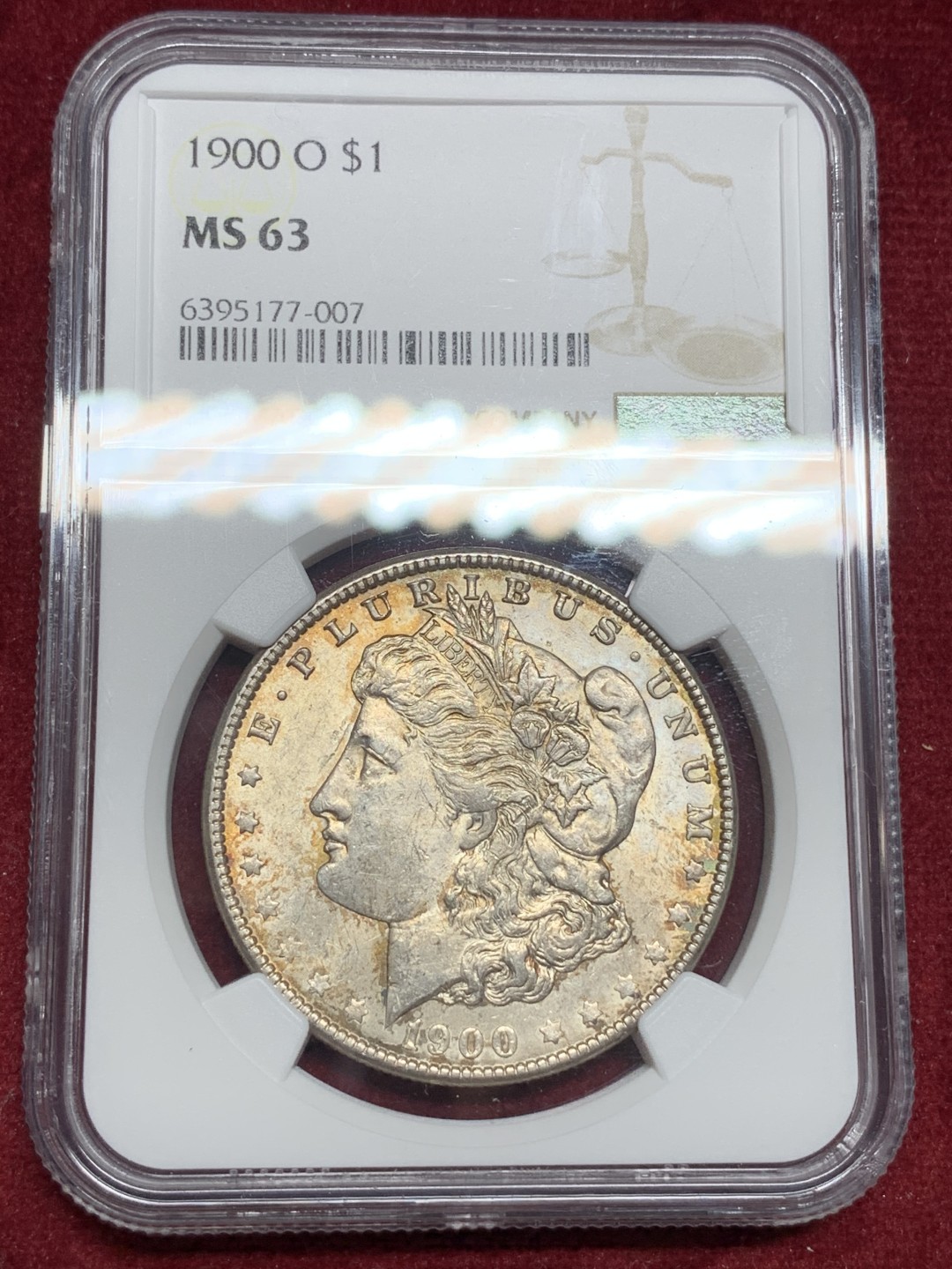 《竞宝斋》第77场-本周日，周一，周四3场拍卖（全场不限金额包邮） NGC-MS63 美国1900-O年 摩根一元大银币 原光带彩包浆 非常漂亮