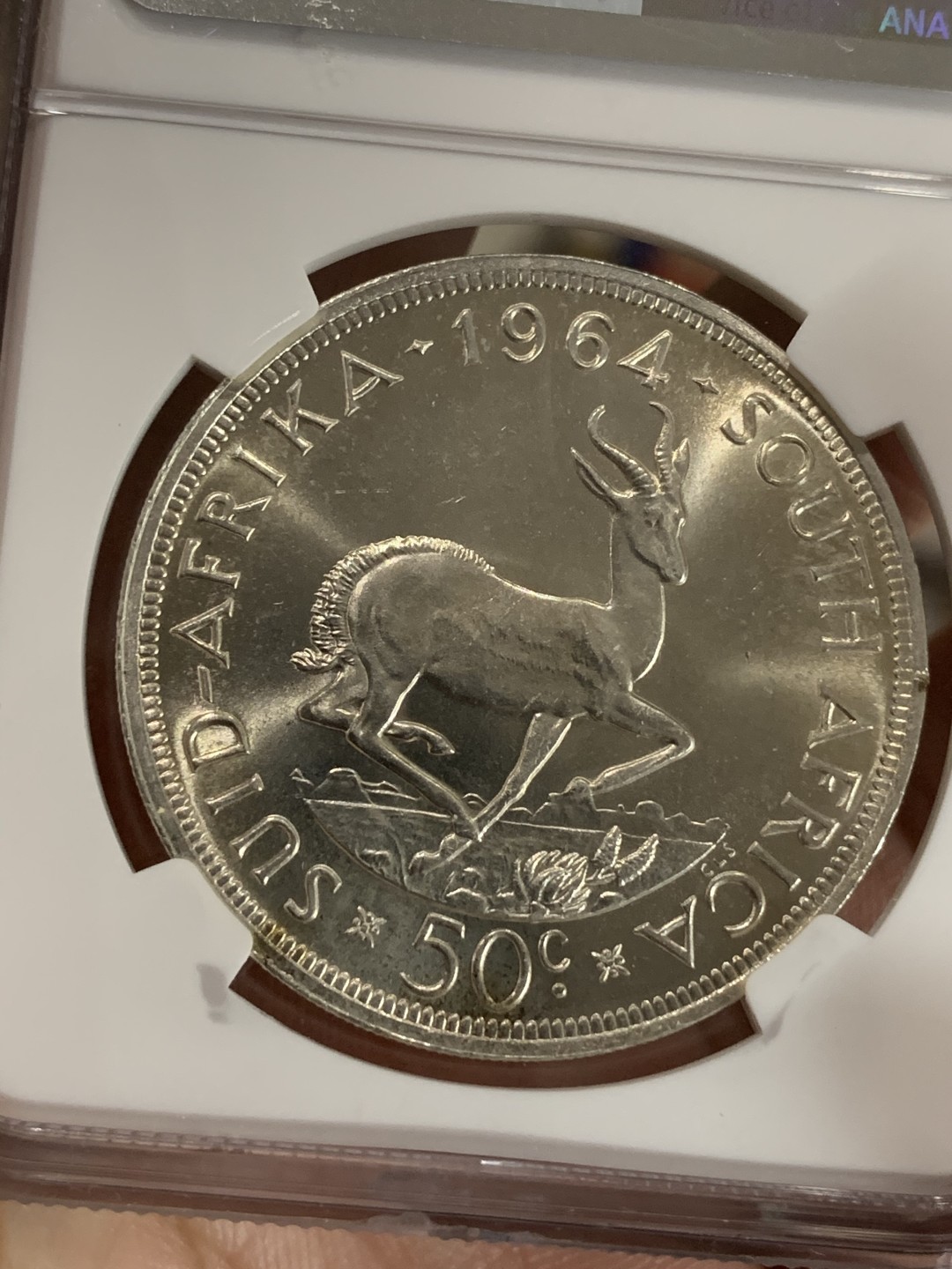 《竞宝斋》第77场-本周日，周一，周四3场拍卖（全场不限金额包邮） NGC MS64 南非1964年奔跑的跳羚50分大银币