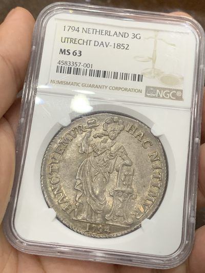 《竞宝斋》第77场-本周日，周一，周四3场拍卖（全场不限金额包邮） - NGC-MS63 荷兰 1794年 站人3盾大银币 高分深打 脸部非常的清晰 包浆也很不错