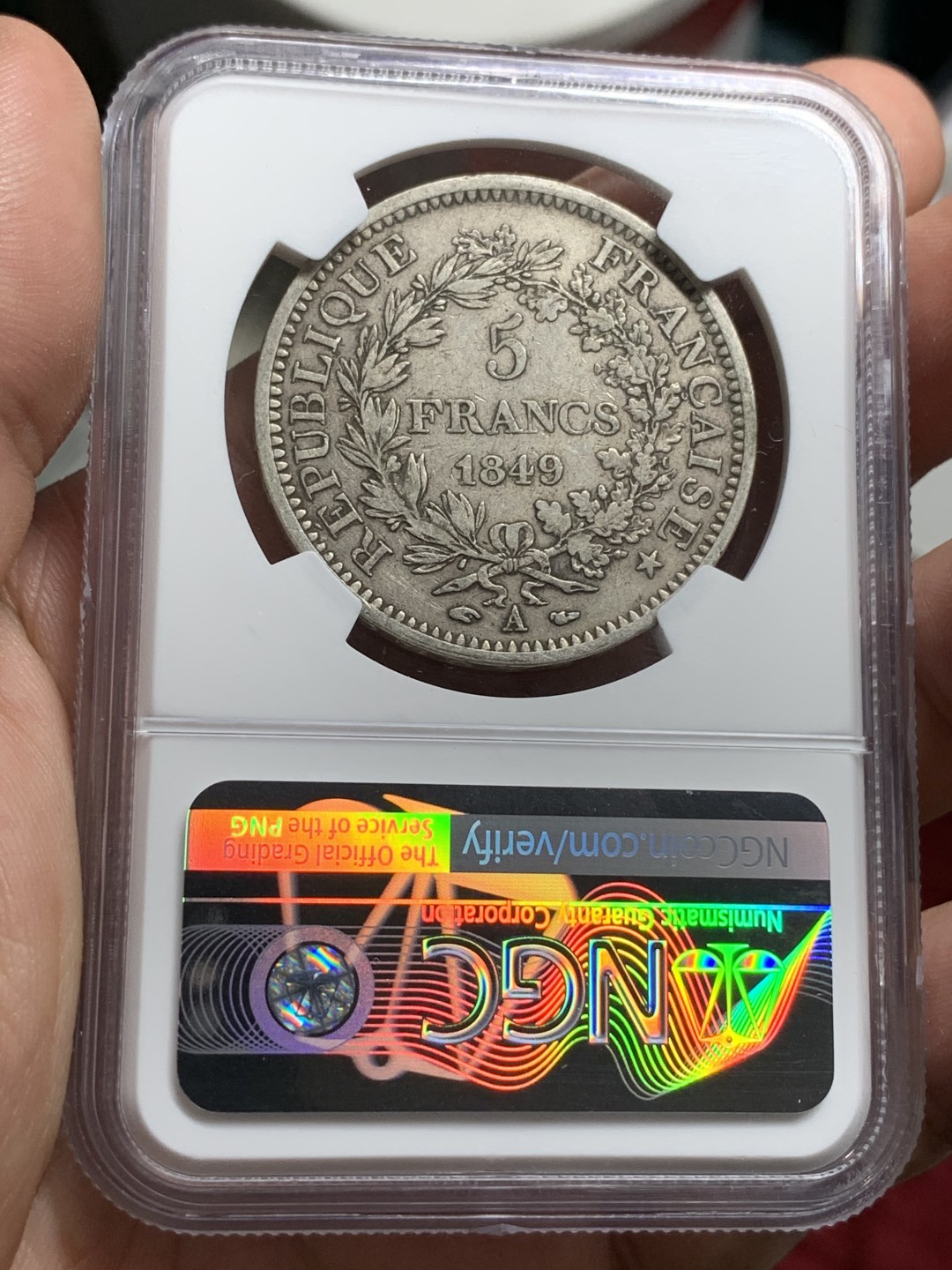 《竞宝斋》第77场-本周日，周一，周四3场拍卖（全场不限金额包邮） NGC-XF40 法国 1849-A年 早期大力神5法郎大银币 原味老包浆