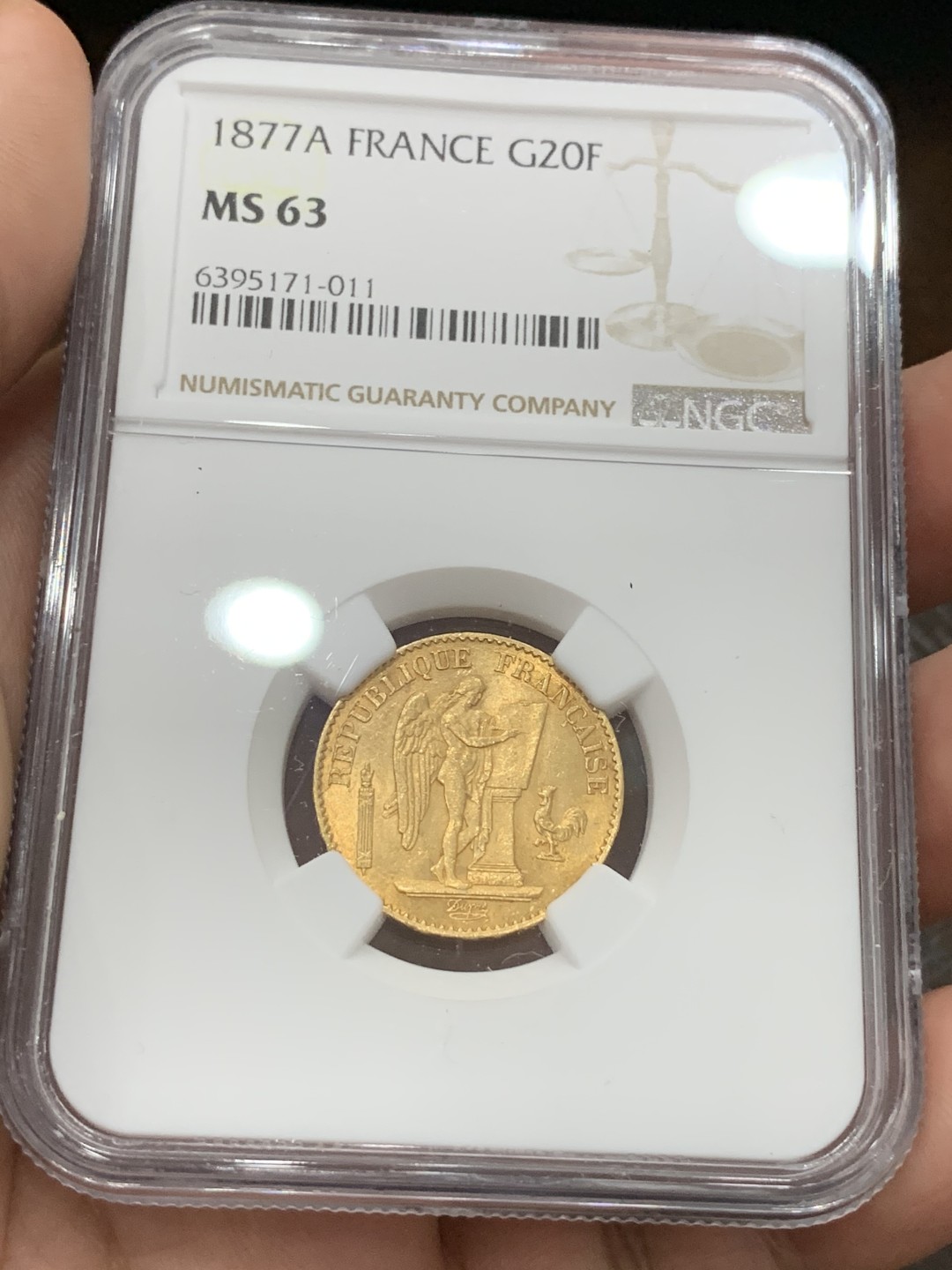 《竞宝斋》第77场-本周日，周一，周四3场拍卖（全场不限金额包邮） NGC-MS63 法国1877年 天使圣经 早期版20法郎金币 非常难得