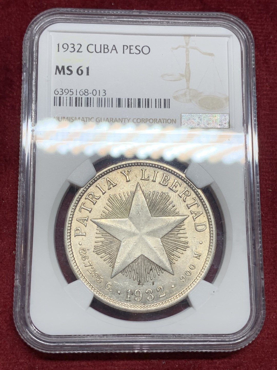 《竞宝斋》第77场-本周日，周一，周四3场拍卖（全场不限金额包邮） NGC-MS61 古巴 1932年 大五星一比索 银币 原光好品 暴涨品种