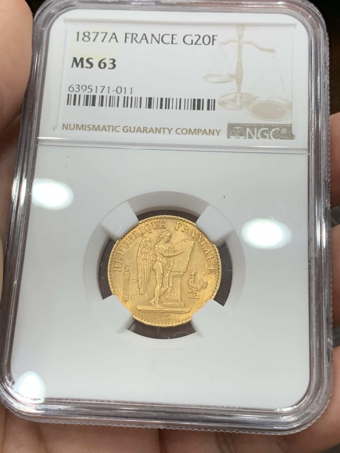 《竞宝斋》第77场-本周日，周一，周四3场拍卖（全场不限金额包邮） NGC-MS63 法国1877年 天使圣经 早期版20法郎金币 非常难得