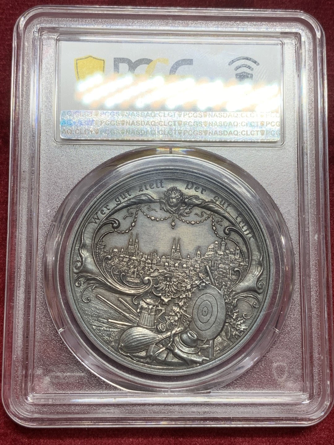 《竞宝斋》第77场-本周日，周一，周四3场拍卖（全场不限金额包邮） PCGS MS62 德国1897年 纽伦堡射击节景观银章 高点俱在非常难得