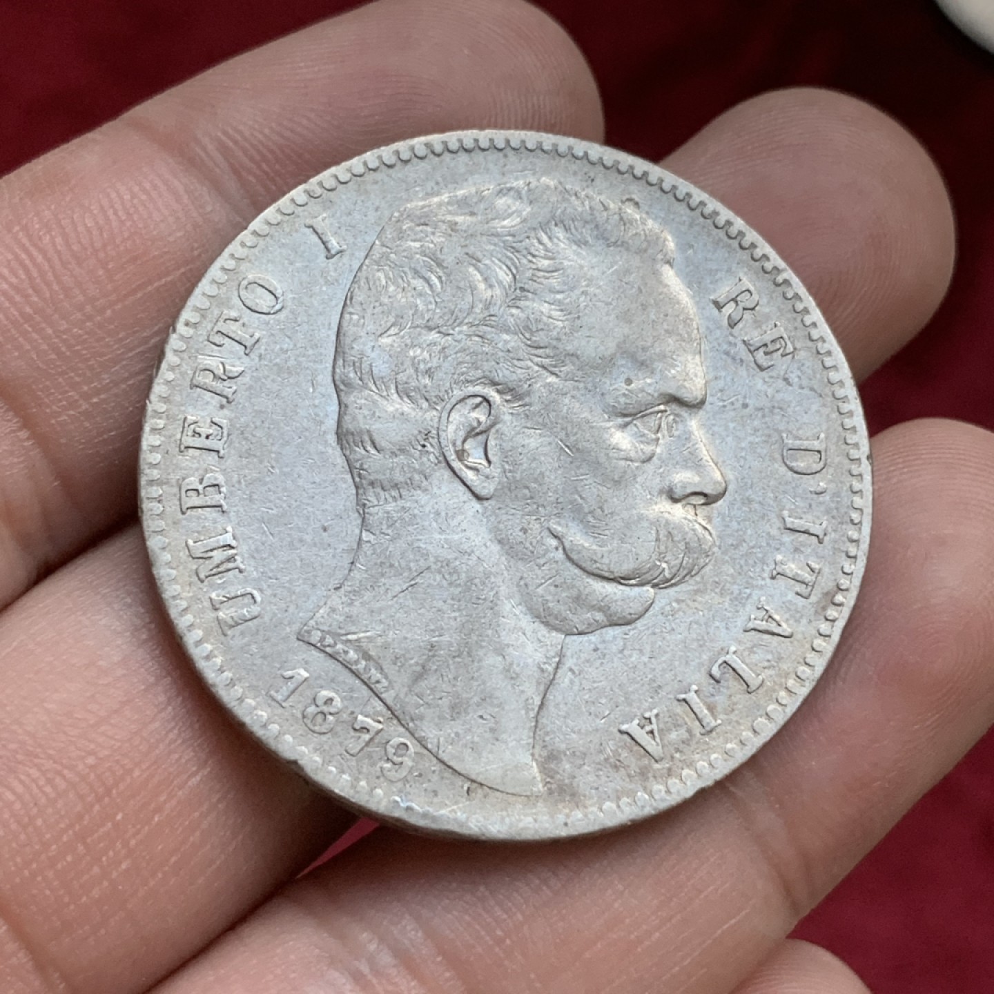 《竞宝斋》第77场-本周日，周一，周四3场拍卖（全场不限金额包邮） 意大利 1879年 翁贝托 5里拉大银币 淡彩美品 有底光 背面细节很好