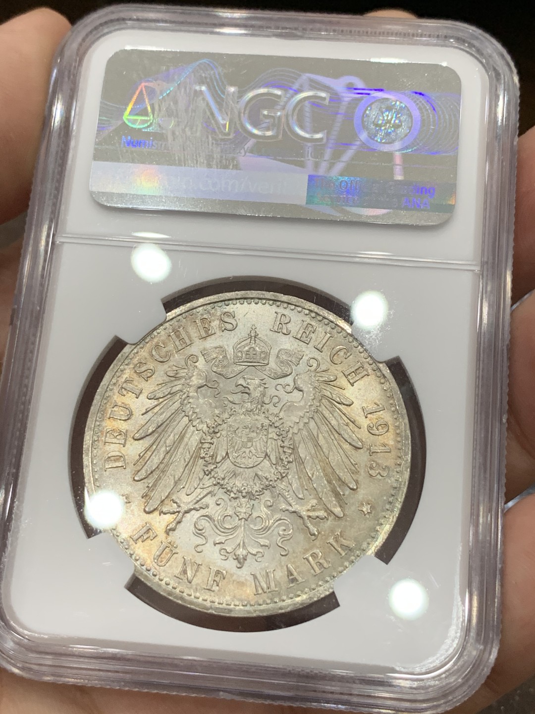 《竞宝斋》第77场-本周日，周一，周四3场拍卖（全场不限金额包邮） NGC MS61 德国 1913年 普鲁士 军装版 5马克 大银币