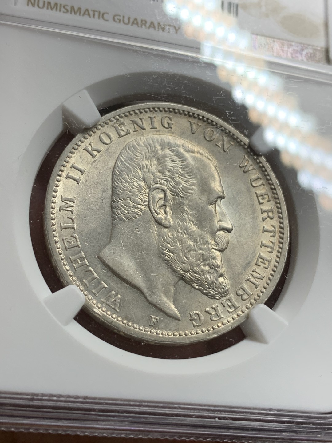 《竞宝斋》第77场-本周日，周一，周四3场拍卖（全场不限金额包邮） NGC-MS62 德国符腾堡 1914年 威廉二世 3马克银币 原光好品 这品种能上MS少见