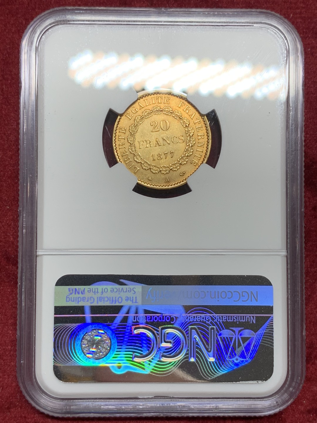 《竞宝斋》第77场-本周日，周一，周四3场拍卖（全场不限金额包邮） NGC-MS63 法国1877年 天使圣经 早期版20法郎金币 非常难得