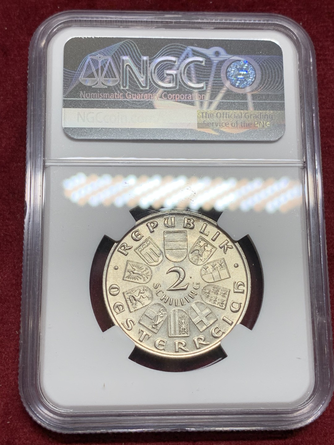 《竞宝斋》第77场-本周日，周一，周四3场拍卖（全场不限金额包邮） NGC-MS62 奥地利 1931年 莫扎特 2先令银币 较少见