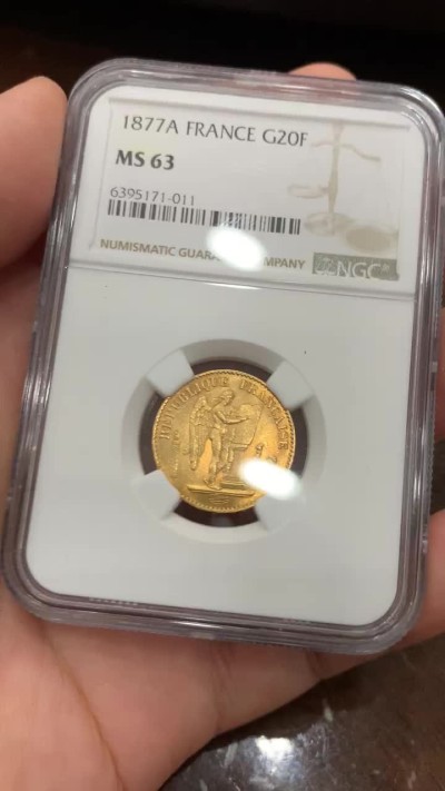 《竞宝斋》第77场-本周日，周一，周四3场拍卖（全场不限金额包邮） NGC-MS63 法国1877年 天使圣经 早期版20法郎金币 非常难得