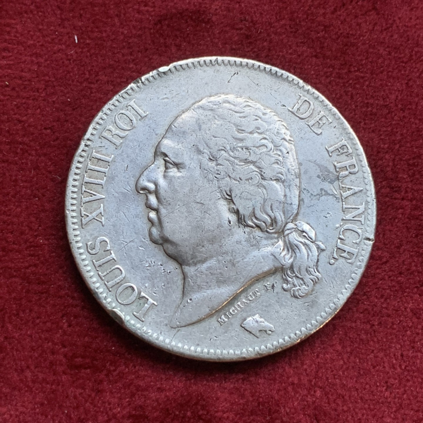 《竞宝斋》第77场-本周日，周一，周四3场拍卖（全场不限金额包邮） 法国 1824年 A厂  路易十八 5法郎 银币