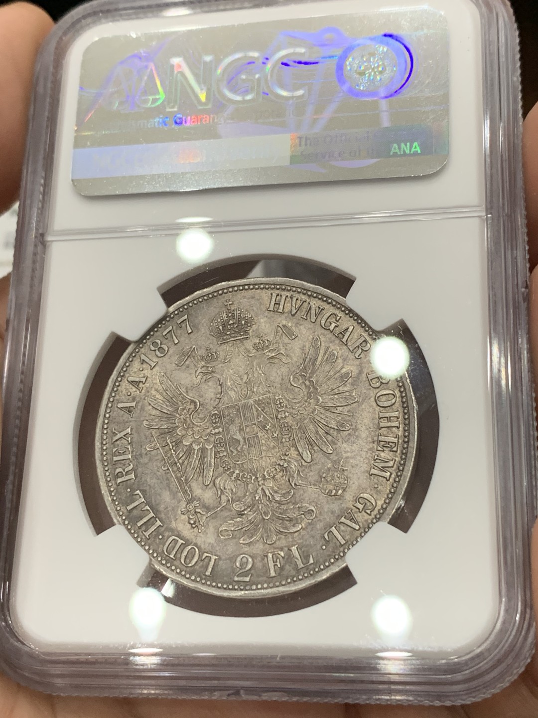 《竞宝斋》第77场-本周日，周一，周四3场拍卖（全场不限金额包邮） 第三名 NGC-MS64 奥地利1877年 佛兰茨一世 2福林 大银币 转光带彩 顶级的品种