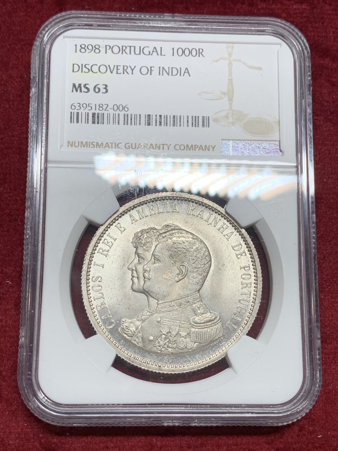 《竞宝斋》第77场-本周日，周一，周四3场拍卖（全场不限金额包邮） NGC-MS63 葡萄牙 1898年 发现印度 1000R大银币 顶级爆光品 非常漂亮