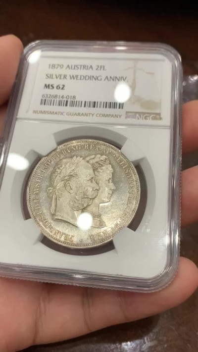 《竞宝斋》第77场-本周日，周一，周四3场拍卖（全场不限金额包邮） NGC MS62 原光奥地利1879年茜茜公主结婚纪念双弗洛林银币