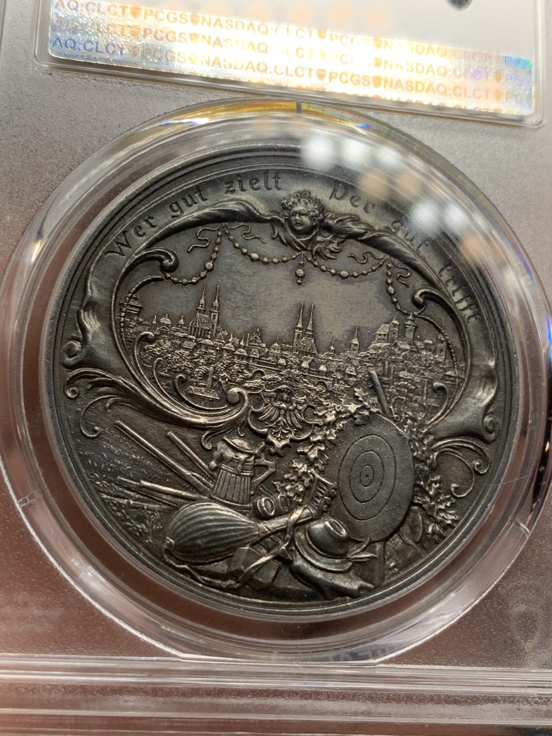 《竞宝斋》第77场-本周日，周一，周四3场拍卖（全场不限金额包邮） PCGS MS62 德国1897年 纽伦堡射击节景观银章 高点俱在非常难得