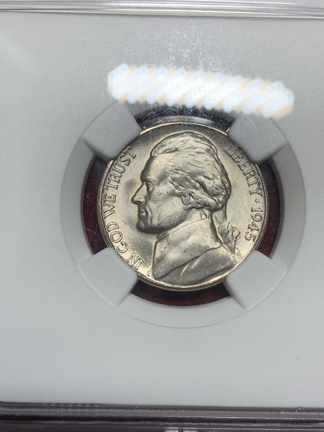 《竞宝斋》第77场-本周日，周一，周四3场拍卖（全场不限金额包邮） NGC-MS64 美国 1945年 杰弗逊战时五美分 1942-1945这三年为战时含银版五美分