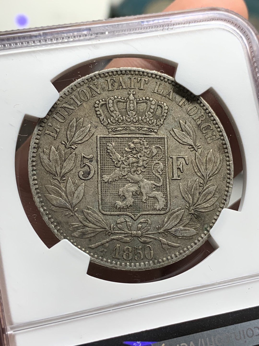 《竞宝斋》第77场-本周日，周一，周四3场拍卖（全场不限金额包邮） NGC-XF45 比利时 1850年 利奥波德一世 5法郎大银币 无点版 原味老包浆