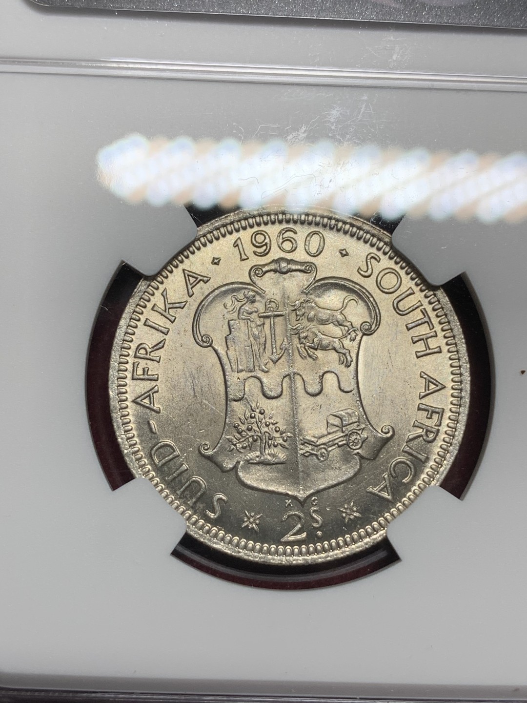 《竞宝斋》第77场-本周日，周一，周四3场拍卖（全场不限金额包邮） NGC MS63 英属南非1960年2先令银币