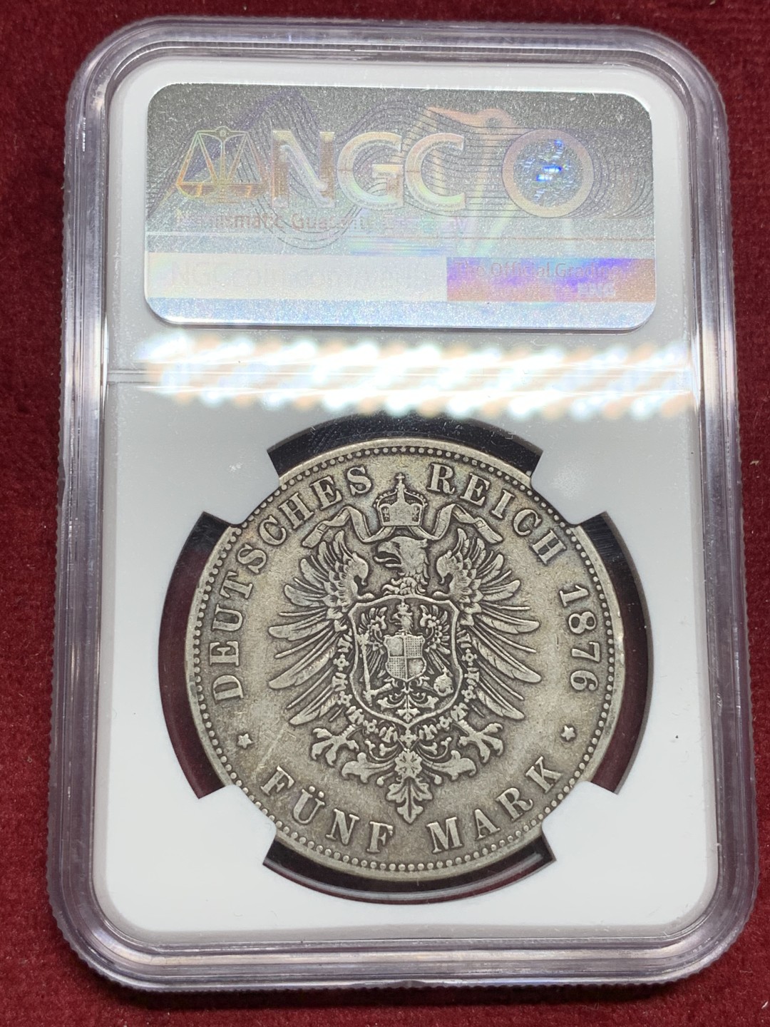 《竞宝斋》第77场-本周日，周一，周四3场拍卖（全场不限金额包邮） NGC-VF35 德国普鲁士 1876年 威廉一世5马克 大银币 原味好品 早期的比较稀少