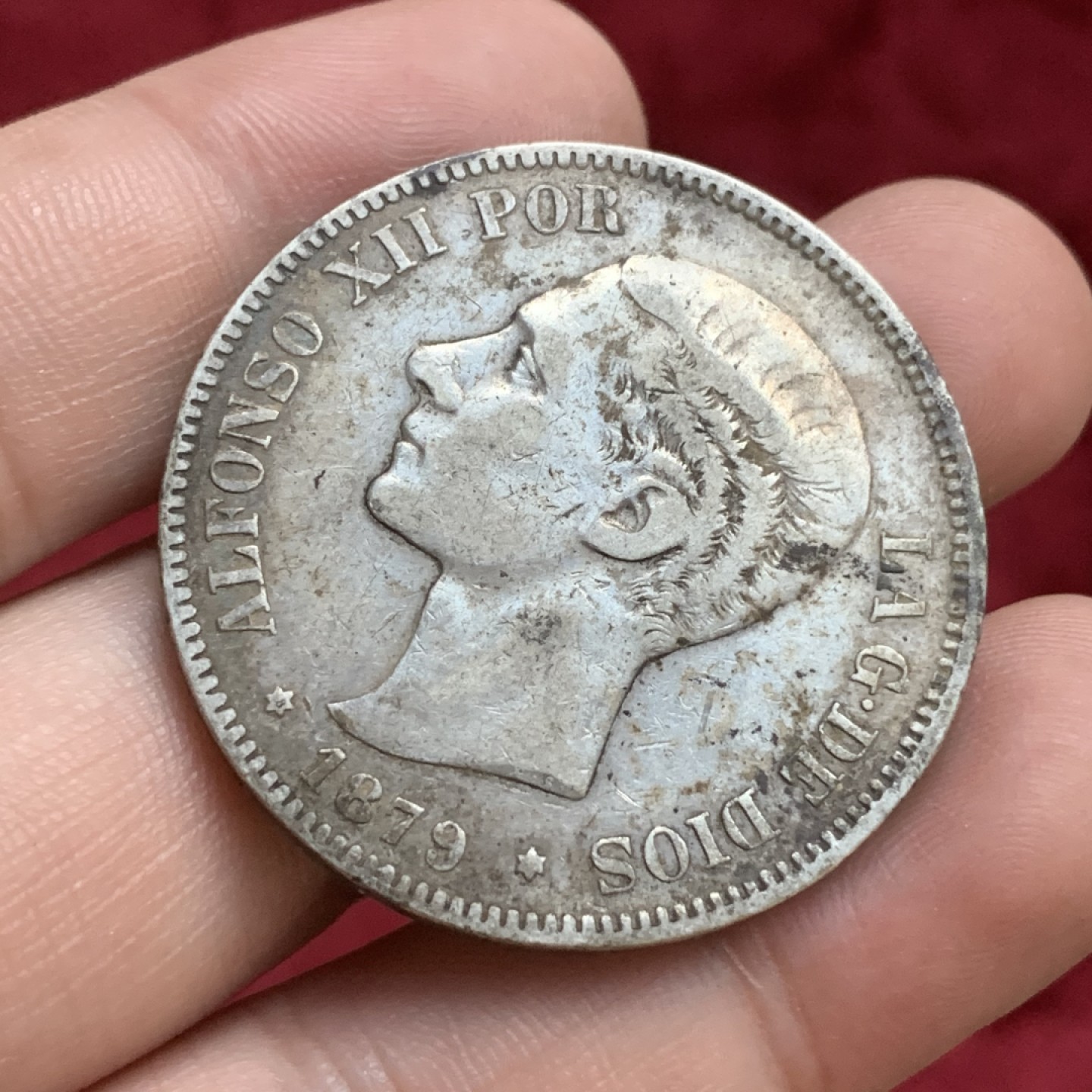 《竞宝斋》第77场-本周日，周一，周四3场拍卖（全场不限金额包邮） 西班牙 1879年 阿方索十二世 青年版 5比塞塔 大银币 原味老包浆