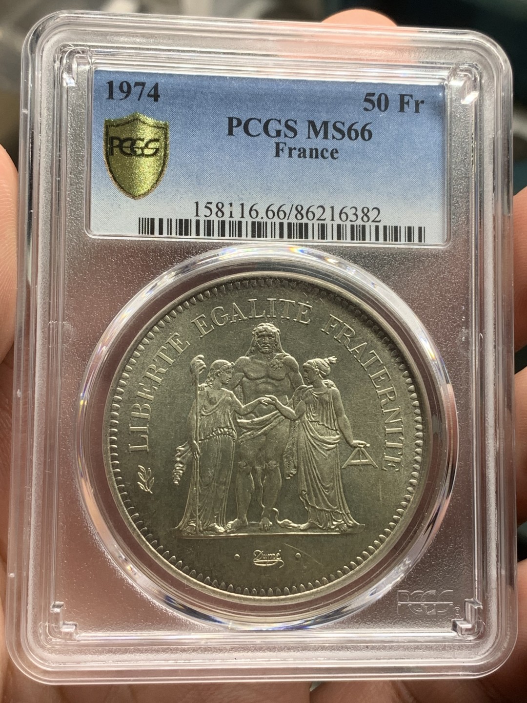 《竞宝斋》第77场-本周日，周一，周四3场拍卖（全场不限金额包邮） PCGS MS66 法国 1974年 大力神 50法郎 银币 比10法郎大一圈 状态非常好