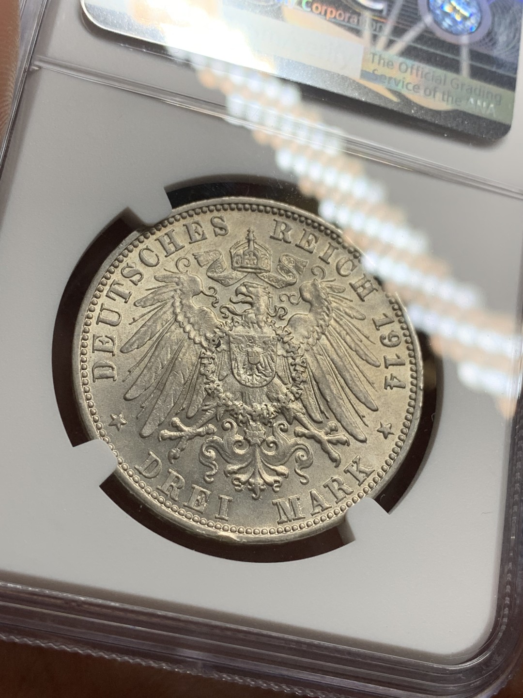 《竞宝斋》第77场-本周日，周一，周四3场拍卖（全场不限金额包邮） NGC-MS62 德国符腾堡 1914年 威廉二世 3马克银币 原光好品 这品种能上MS少见